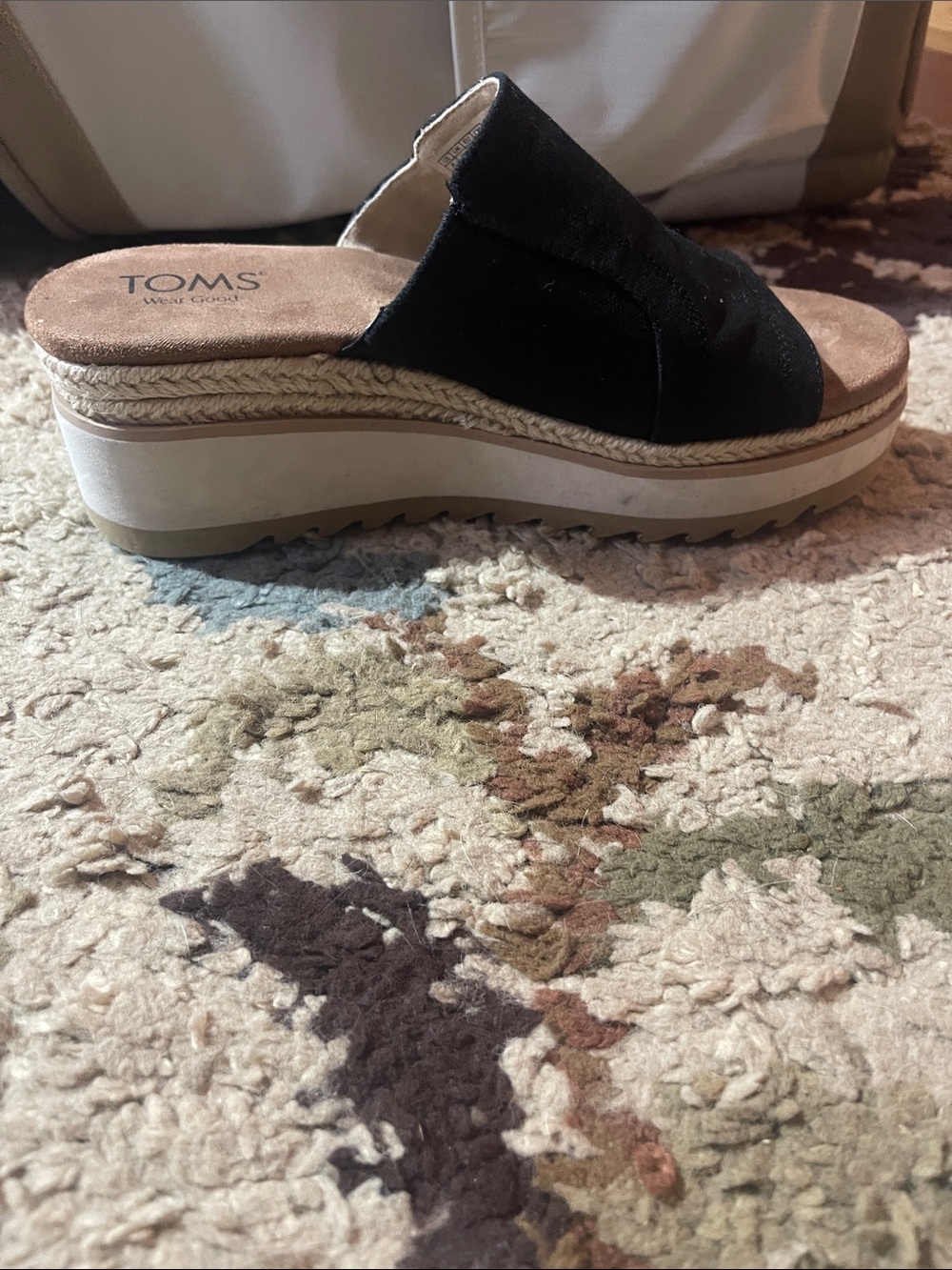 TOMS Black Espadrille Platform Slide Mule